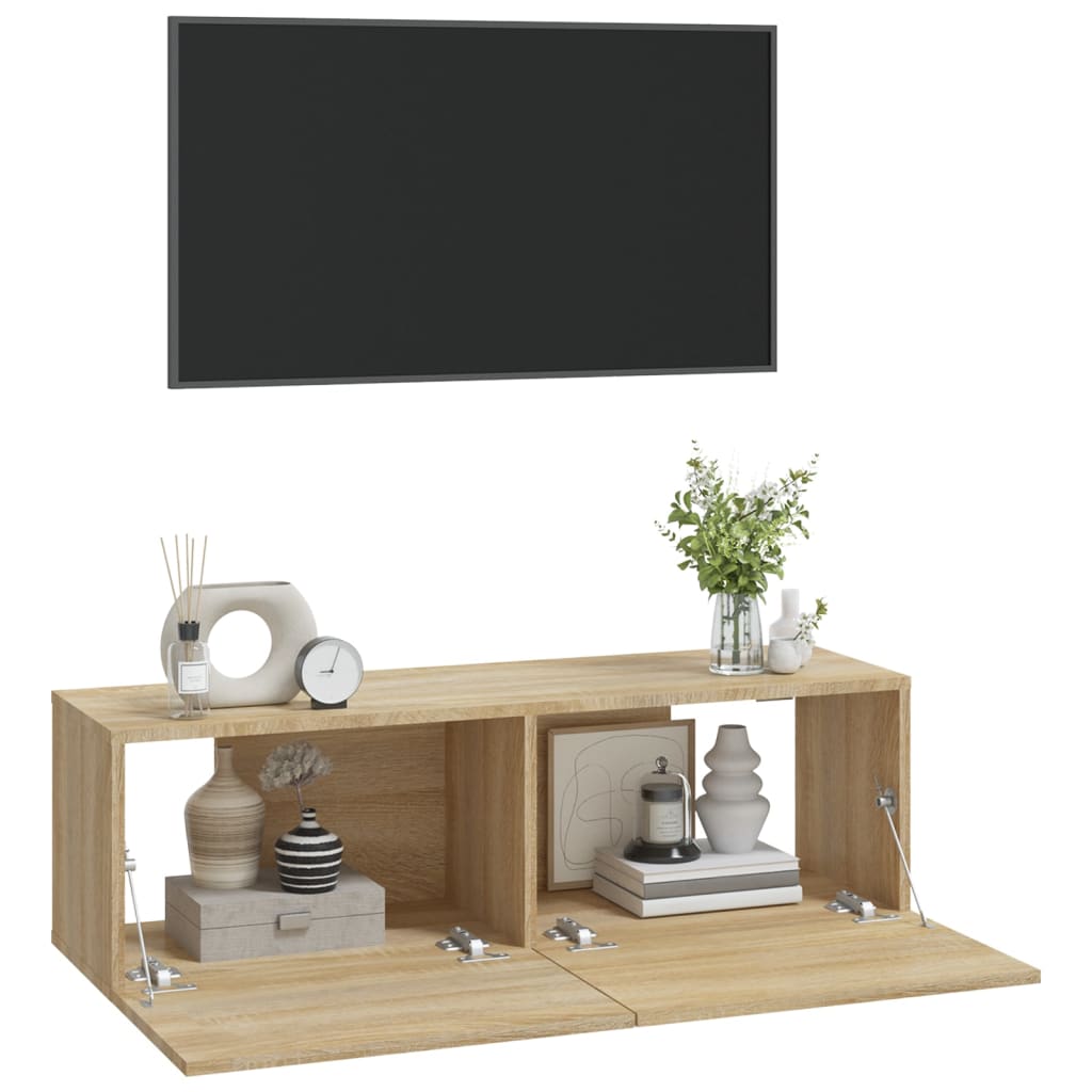 væghængte tv-skabe 2 stk. 100x30x30cm konstrueret træ sonoma-eg