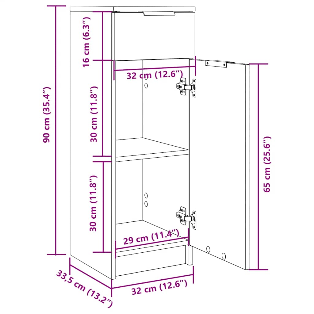 badeværelsesskab 32x33,5x90 cm konstrueret træ hvid højglans