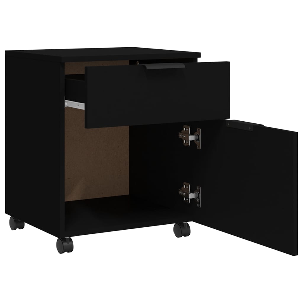 arkivskab med hjul 45x38x54 cm konstrueret træ sort