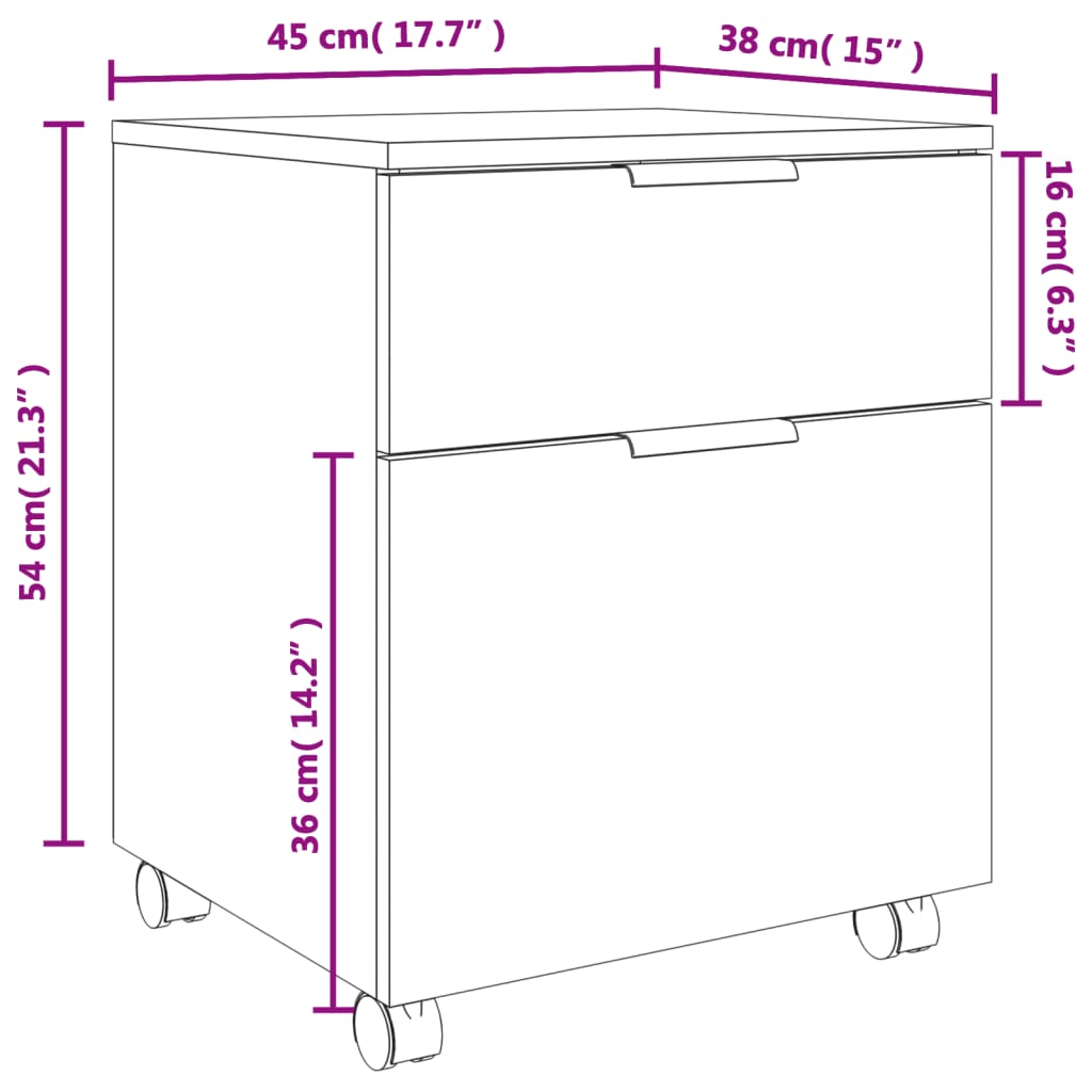 arkivskab med hjul 45x38x54 cm konstrueret træ sort