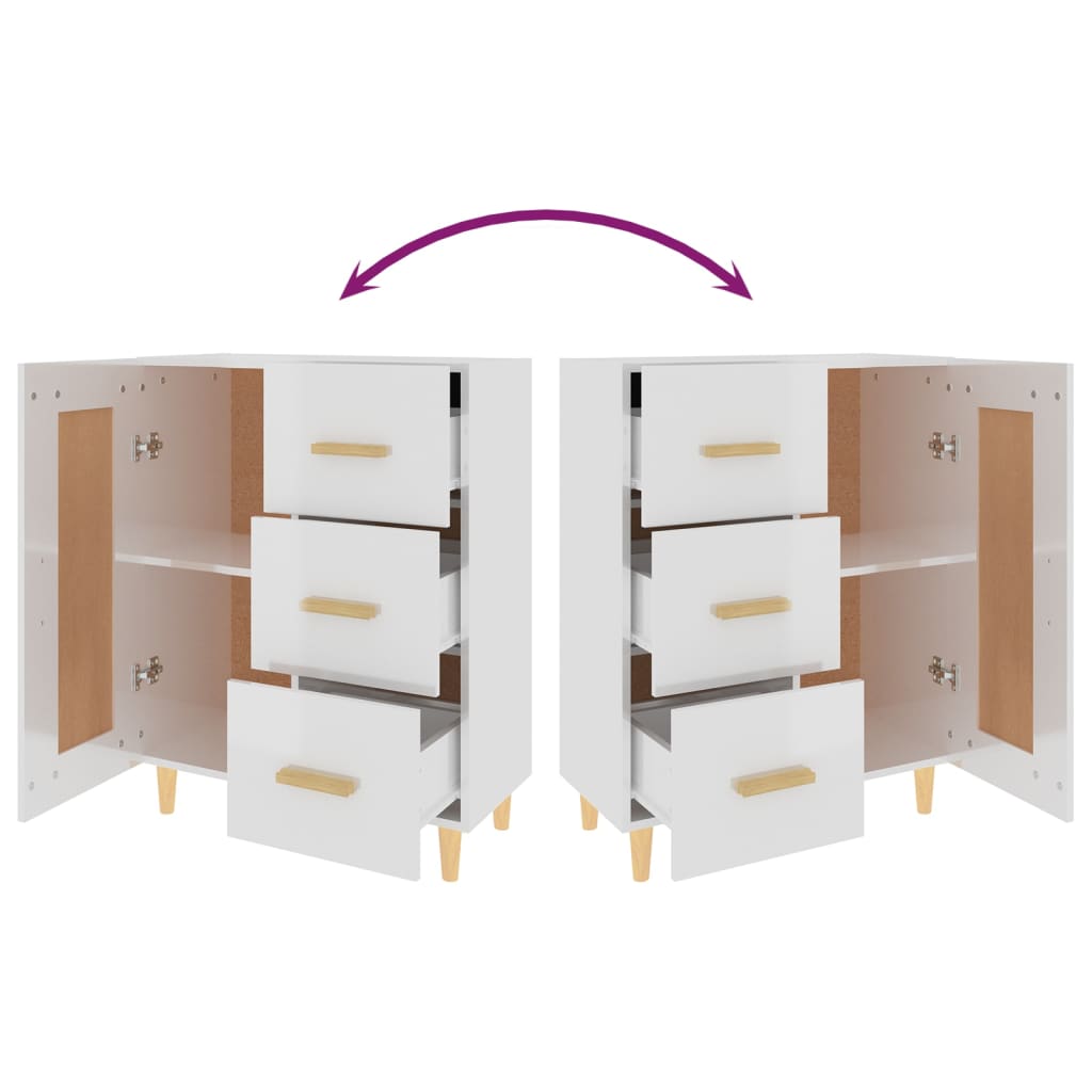 skænk 69,5x34x90 cm konstrueret træ hvid højglans