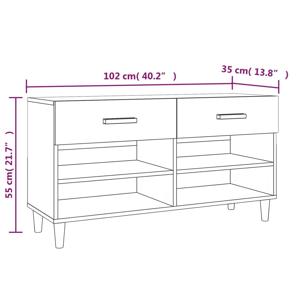 skoskab 102x35x55 cm konstrueret træ grå sonoma-eg