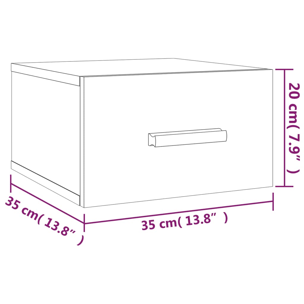 væghængt sengebord 35x35x20 cm røget egetræsfarve