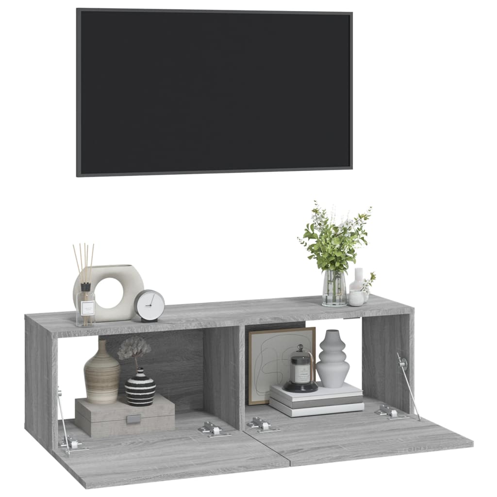 tv-skabe til væg 2 stk. 100x30x30 cm konstrueret træ grå sonoma