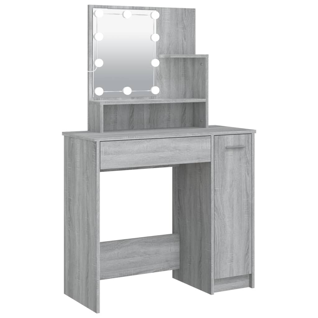 makeupbord med LED-lys 86,5x35x136 cm grå sonoma-eg