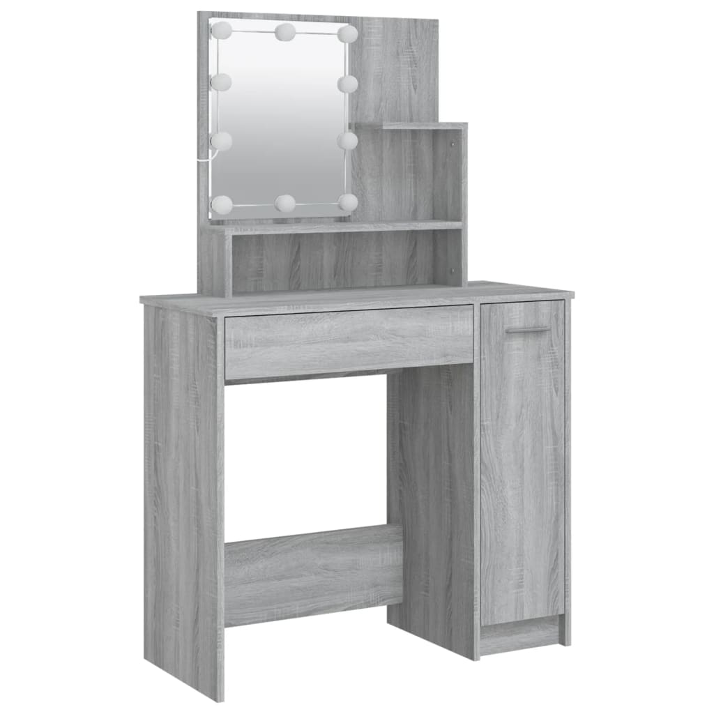makeupbord med LED-lys 86,5x35x136 cm grå sonoma-eg