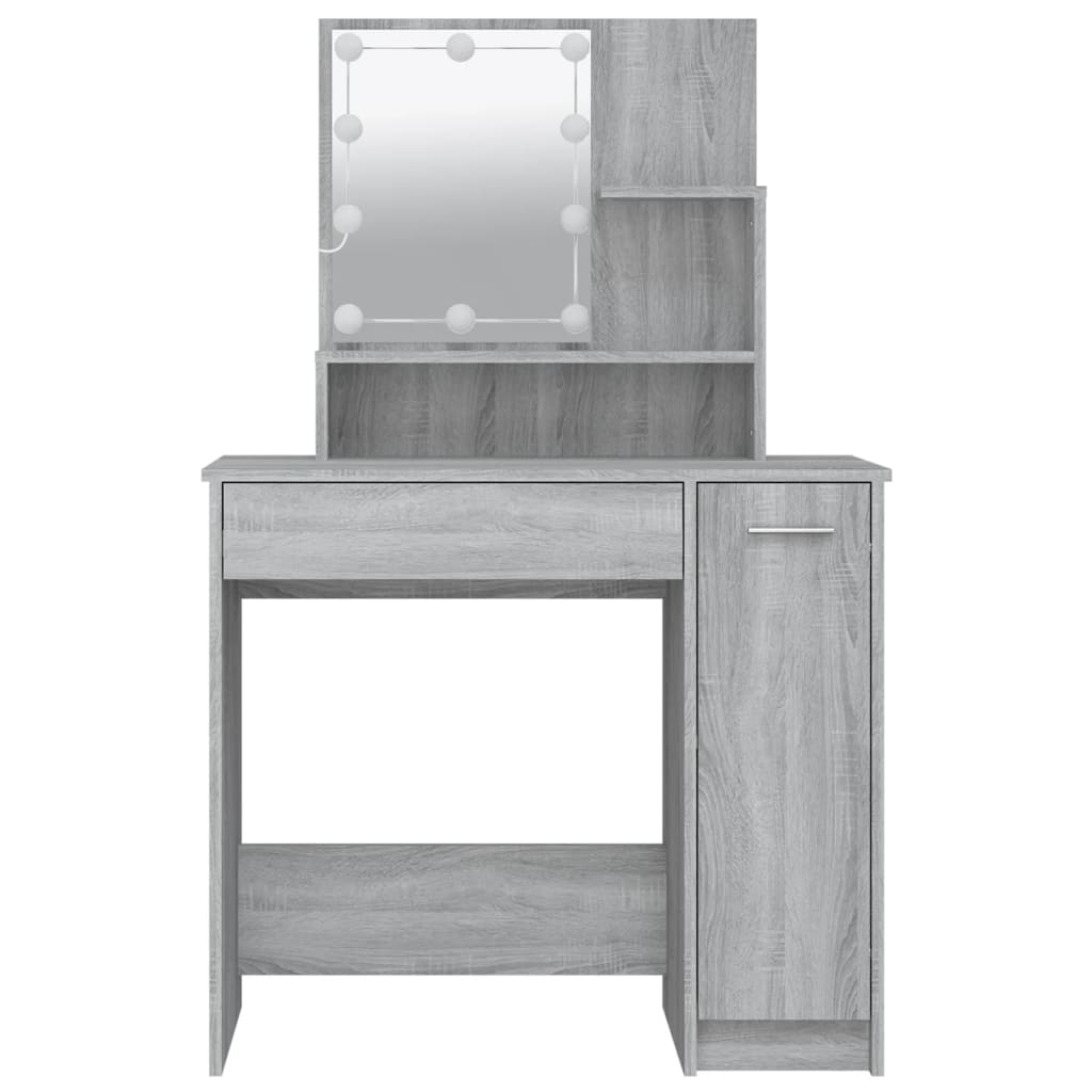 makeupbord med LED-lys 86,5x35x136 cm grå sonoma-eg