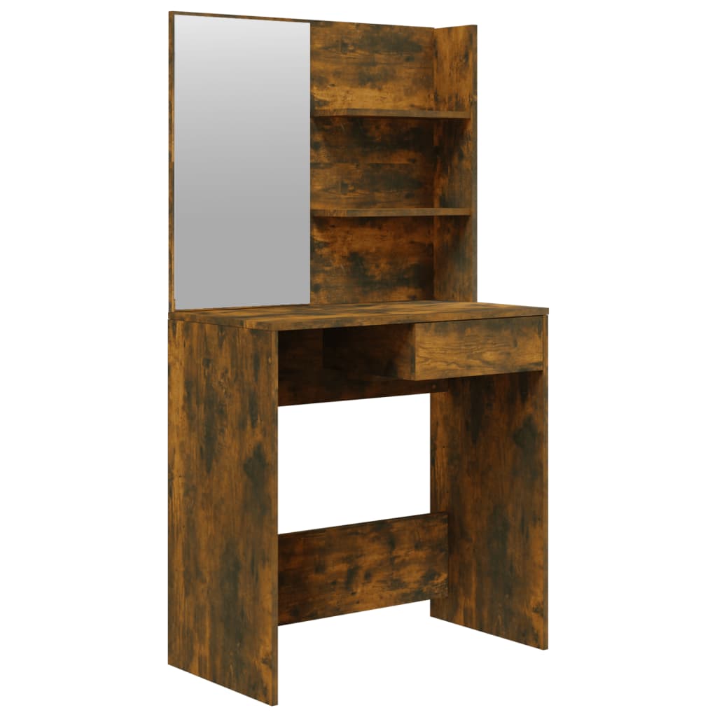 makeupbord med spejl 74,5x40x141 cm røget egetræsfarve
