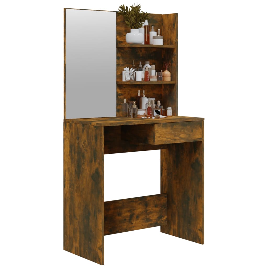 makeupbord med spejl 74,5x40x141 cm røget egetræsfarve
