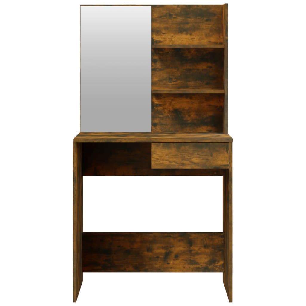 makeupbord med spejl 74,5x40x141 cm røget egetræsfarve