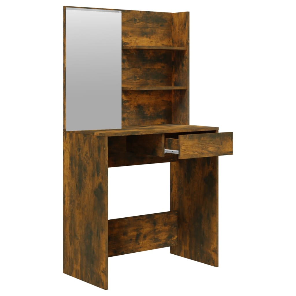 makeupbord med spejl 74,5x40x141 cm røget egetræsfarve