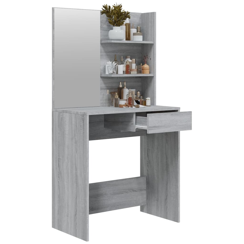makeupbord med spejl 74,5x40x141 cm grå sonoma-eg