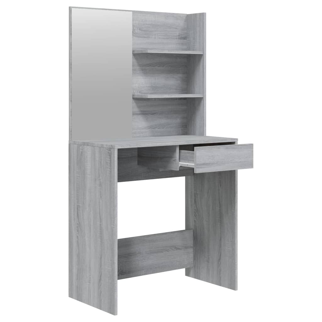makeupbord med spejl 74,5x40x141 cm grå sonoma-eg