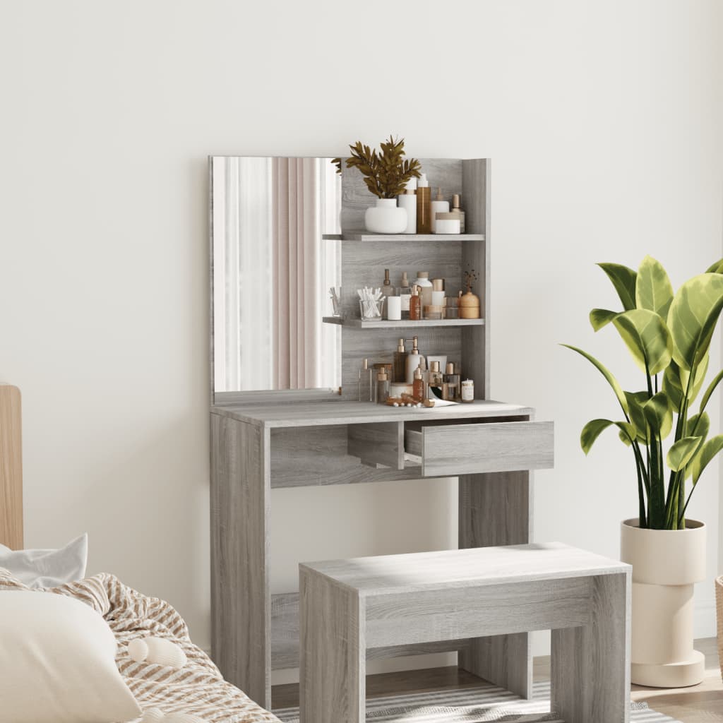 makeupbord med spejl 74,5x40x141 cm grå sonoma-eg