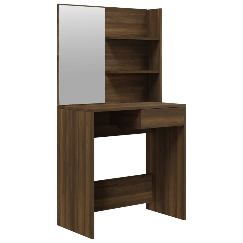 makeupbord med spejl 74,5x40x141 cm brun egetræsfarve