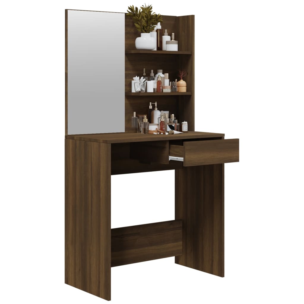 makeupbord med spejl 74,5x40x141 cm brun egetræsfarve