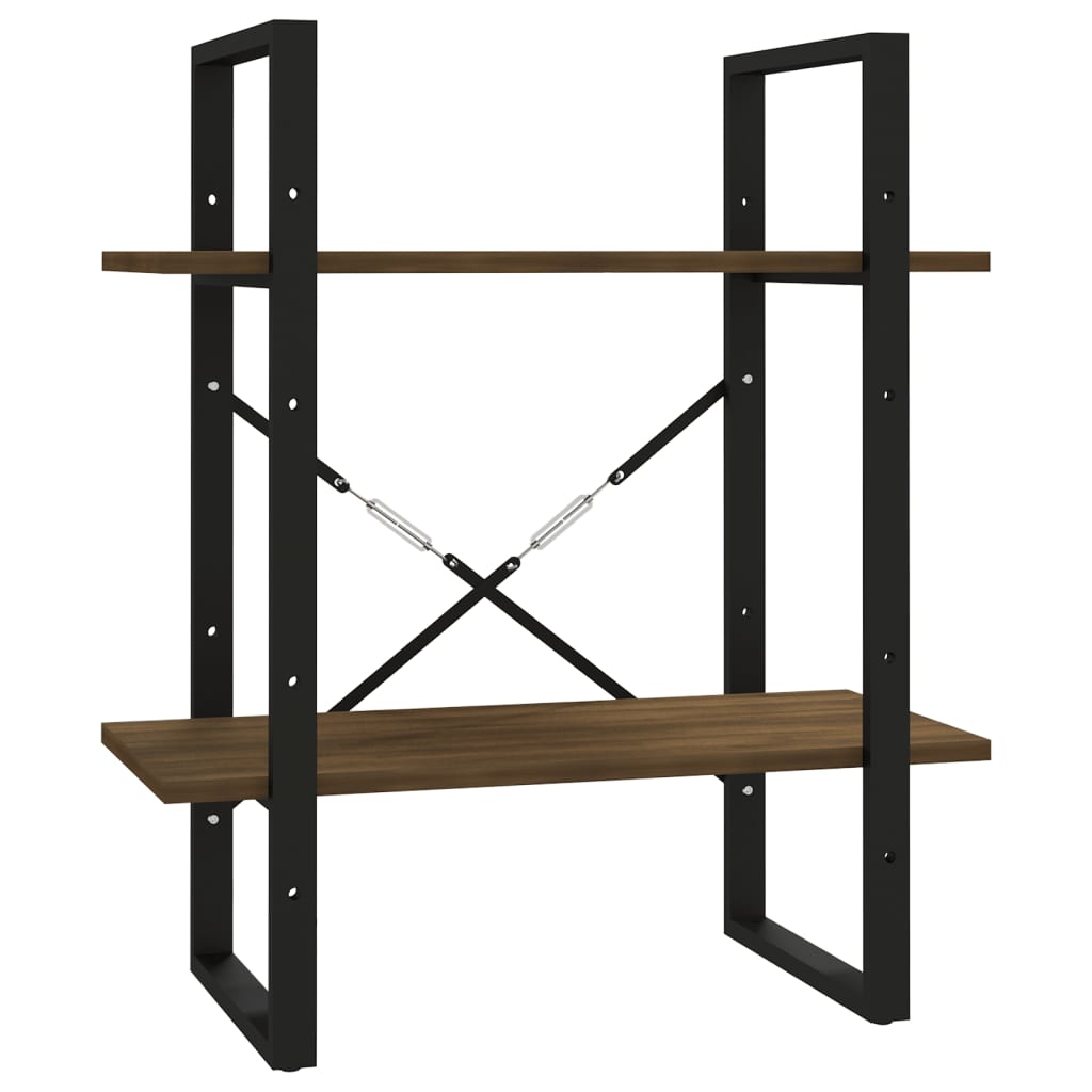 bogreol m. 2 hylder 60x30x70 cm konstrueret træ brun egetræ