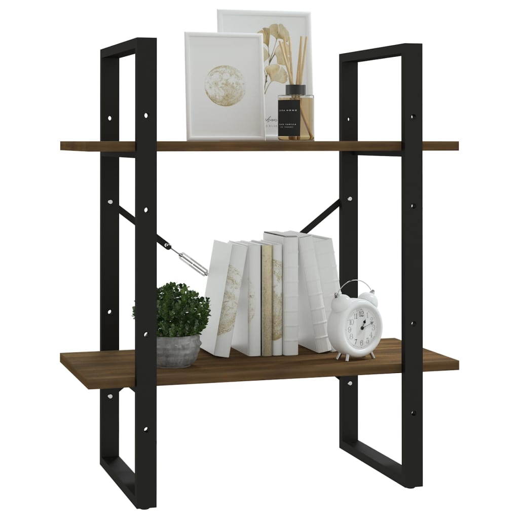bogreol m. 2 hylder 60x30x70 cm konstrueret træ brun egetræ