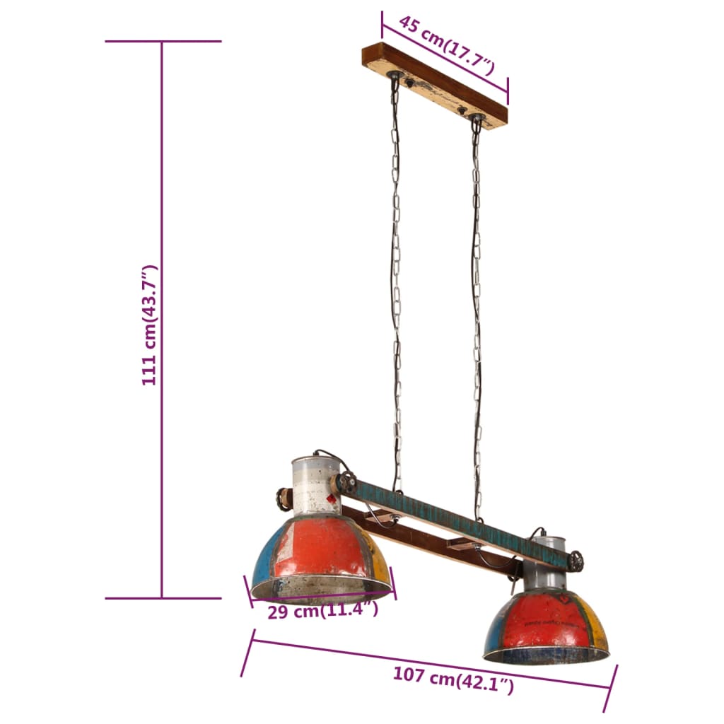 industriel hængelampe 111 cm 25 W E27 flerfarvet
