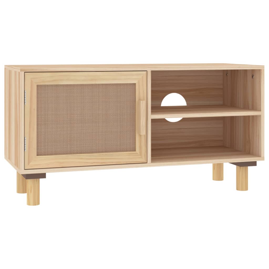 tv-bord 80x30x40 cm massivt fyrretræ og naturlig rattan brun