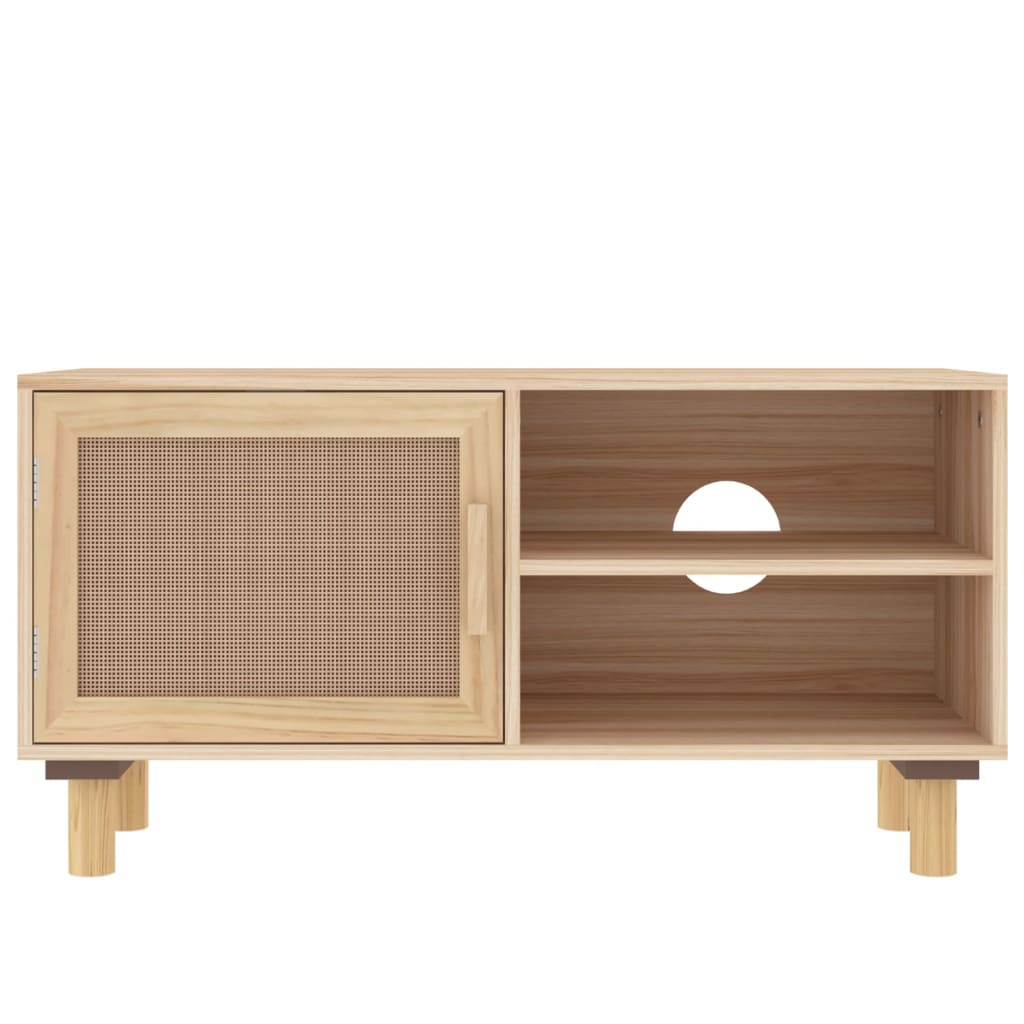 tv-bord 80x30x40 cm massivt fyrretræ og naturlig rattan brun