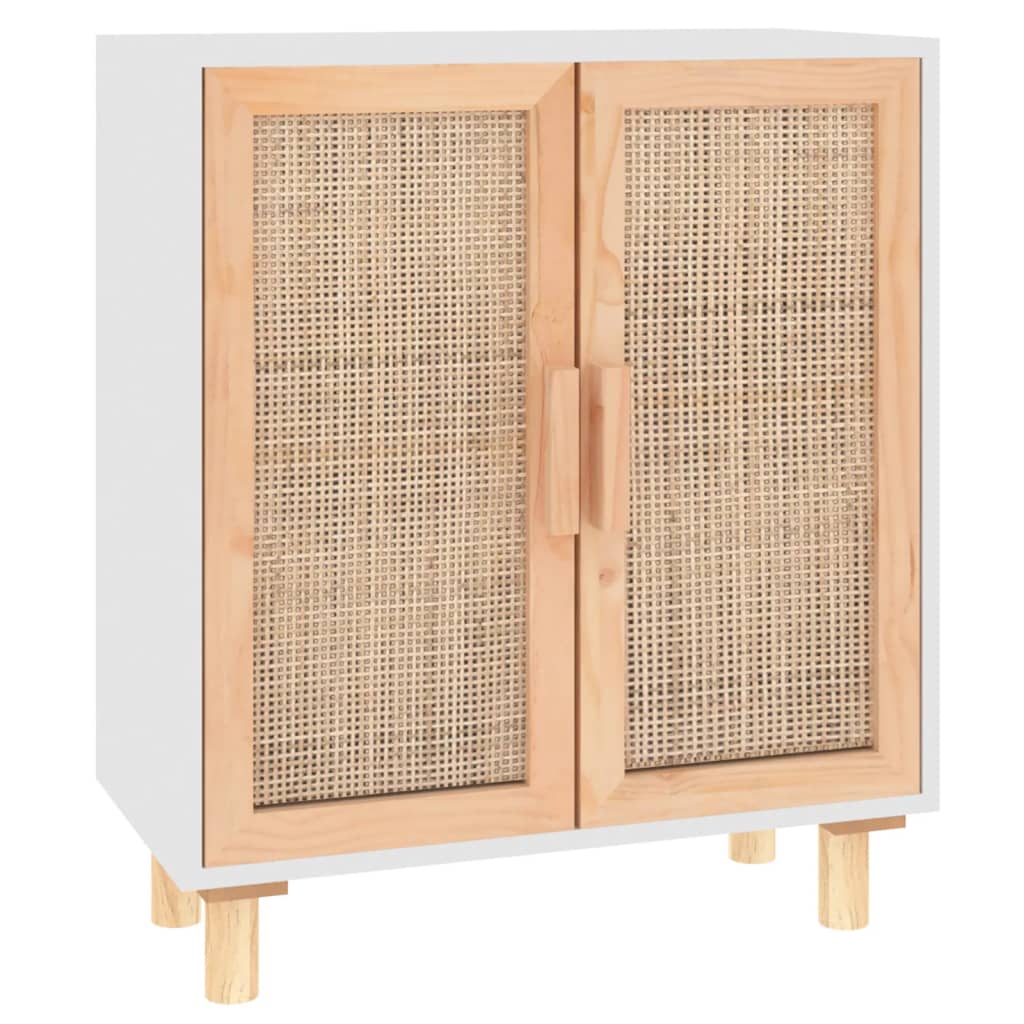 skænk 60x30x70 cm massivt fyrretræ og naturlig rattan hvid