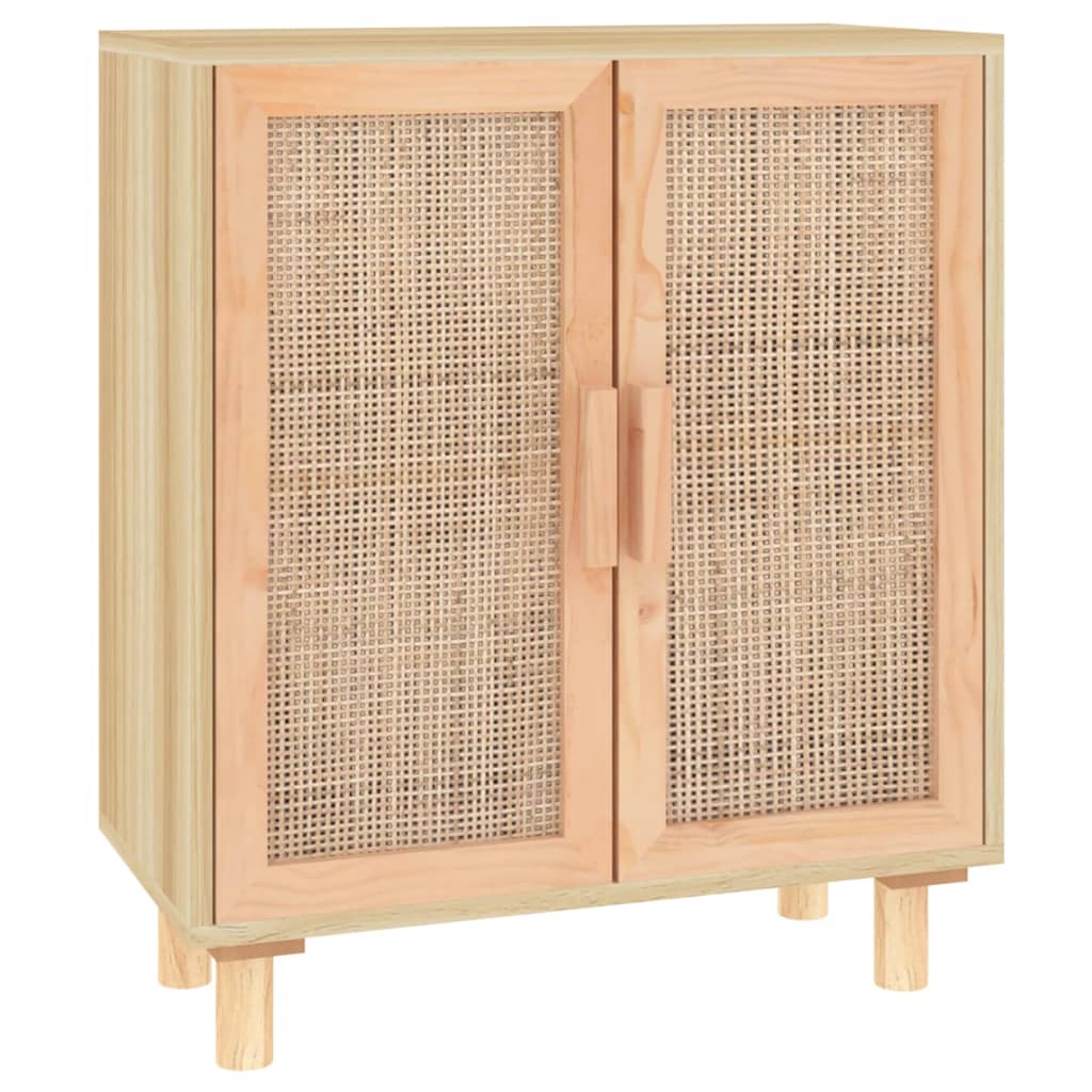 skænk 60x30x70 cm massivt fyrretræ og naturlig rattan brun