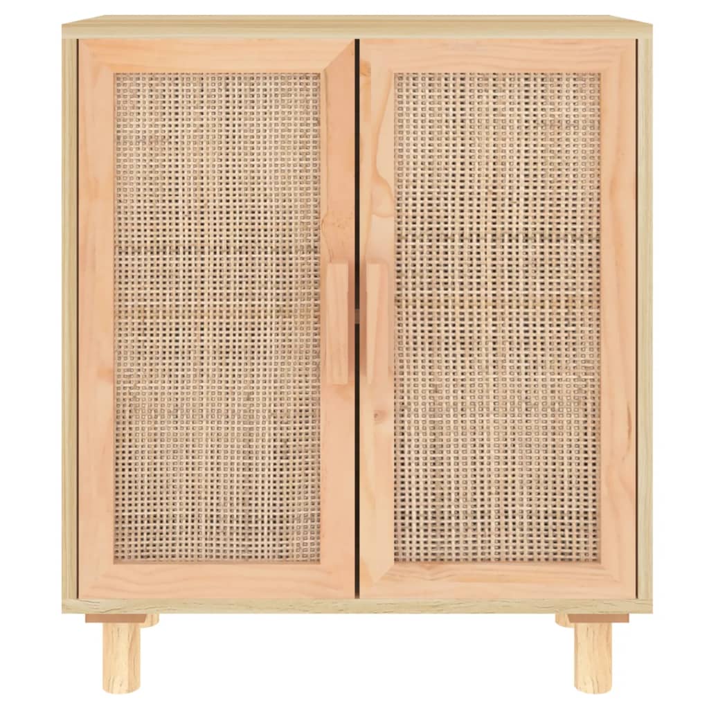 skænk 60x30x70 cm massivt fyrretræ og naturlig rattan brun