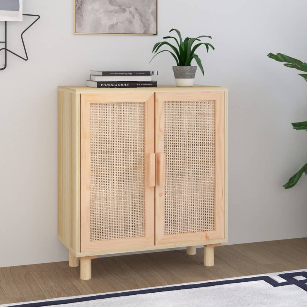 skænk 60x30x70 cm massivt fyrretræ og naturlig rattan brun
