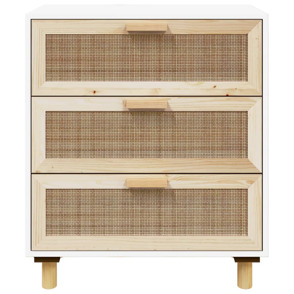 skænk 60x30x70 cm massivt fyrretræ og naturlig rattan hvid