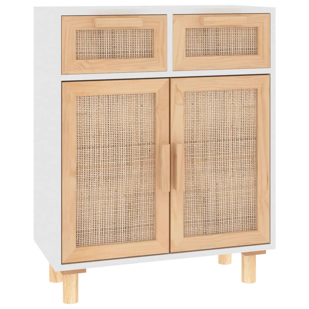 skænk 60x30x75 cm massivt fyrretræ og naturlig rattan hvid