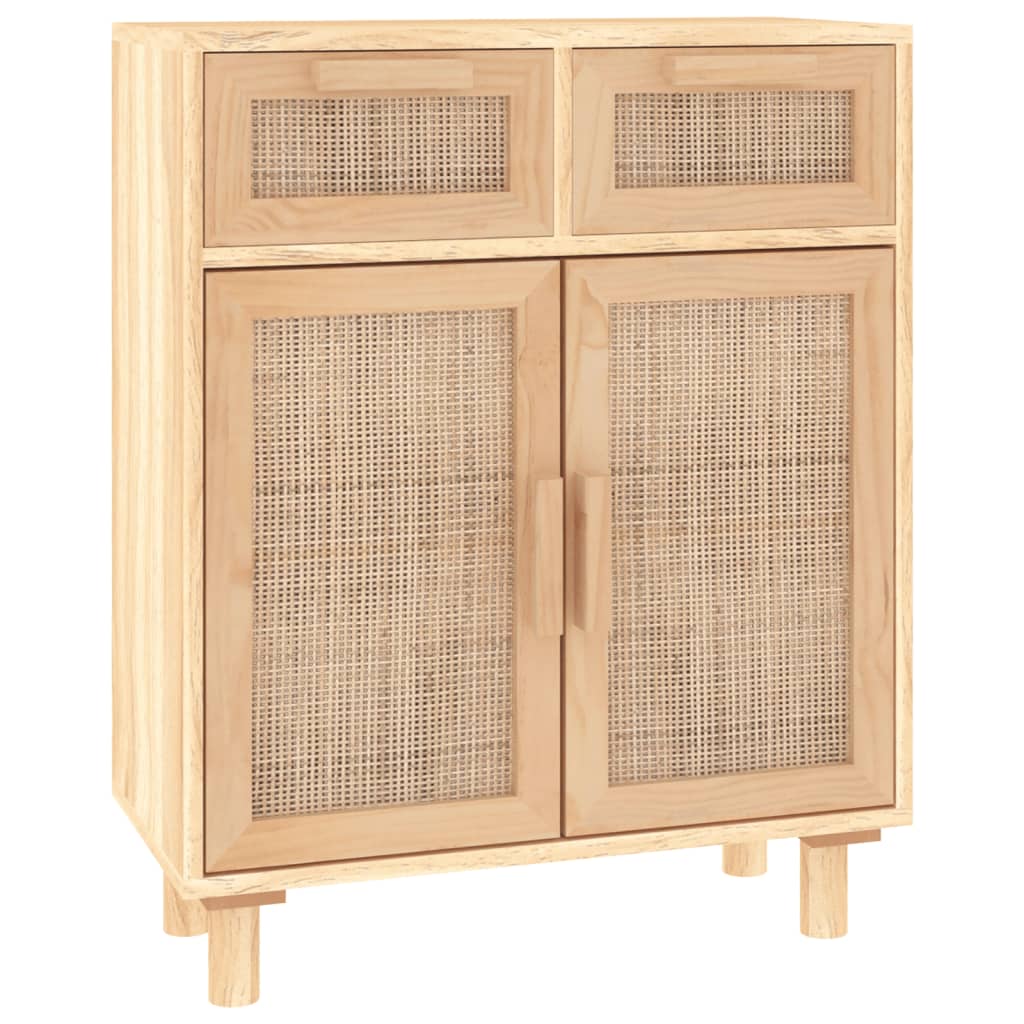 skænk 60x30x75 cm massivt fyrretræ og naturlig rattan brun