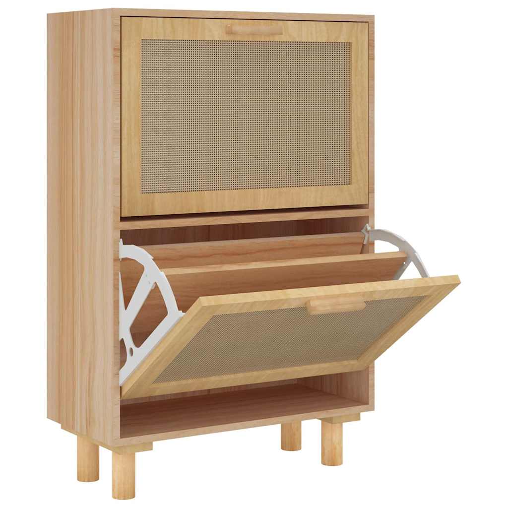skoskab 52x25x80 cm konstrueret træ og naturlig rattan brun