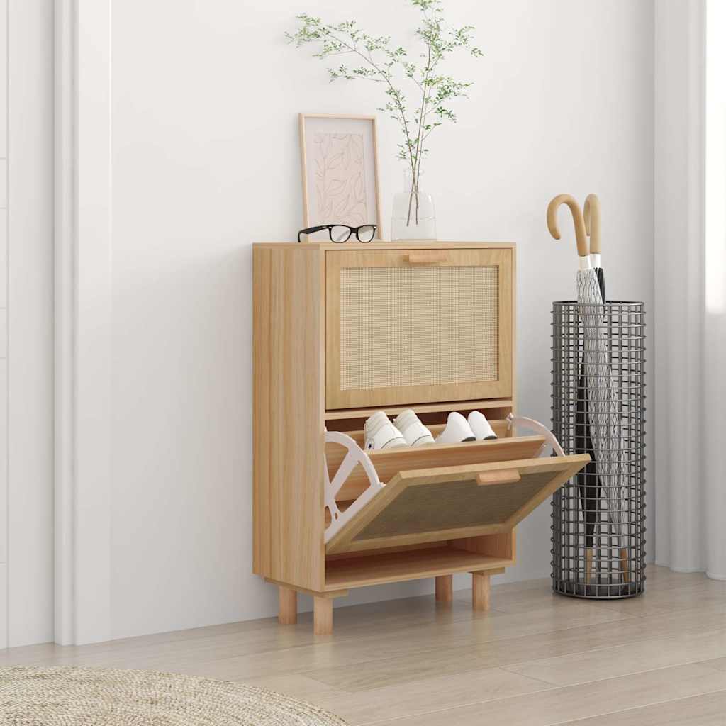 skoskab 52x25x80 cm konstrueret træ og naturlig rattan brun