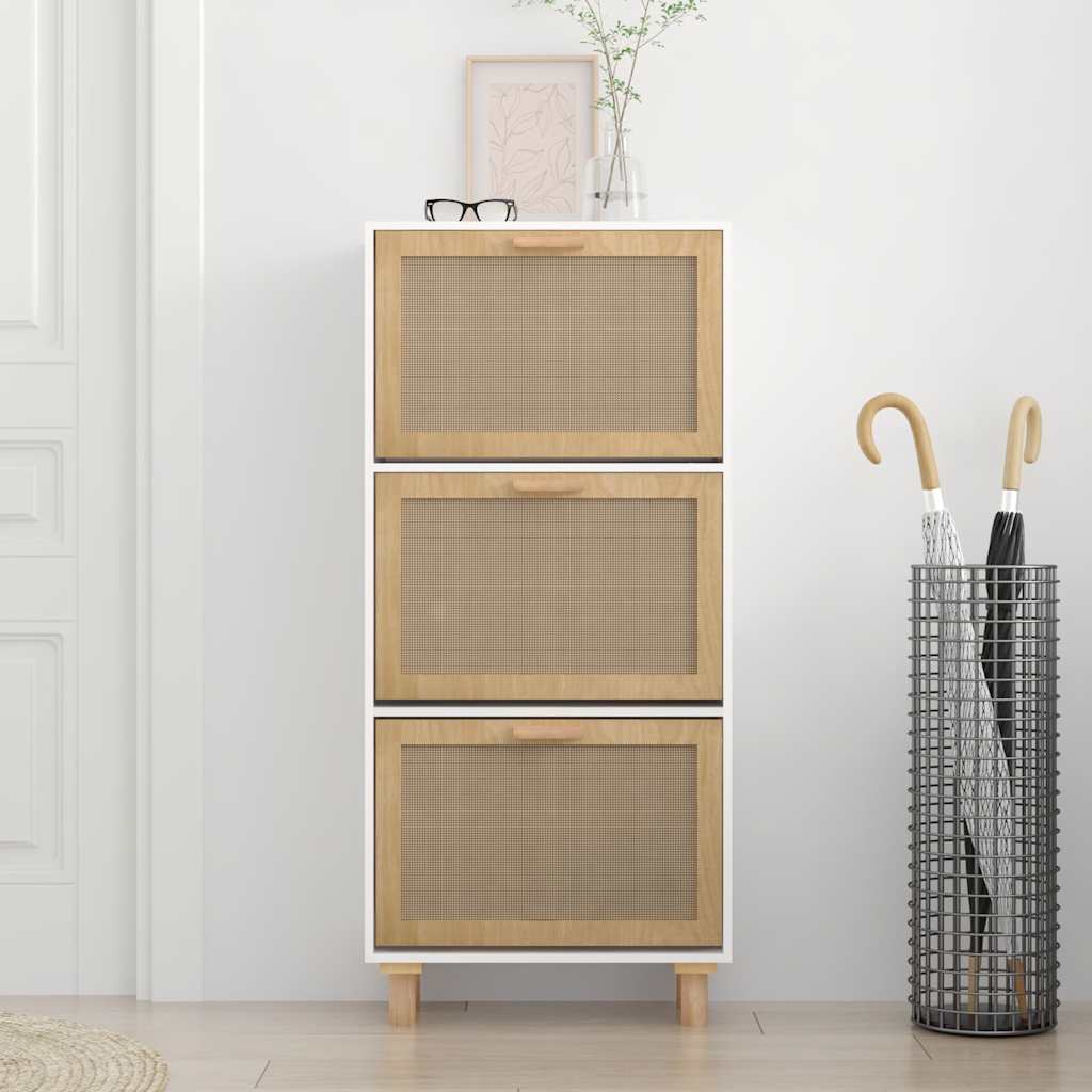 skoskab 52x25x115 cm konstrueret træ og naturlig rattan hvid