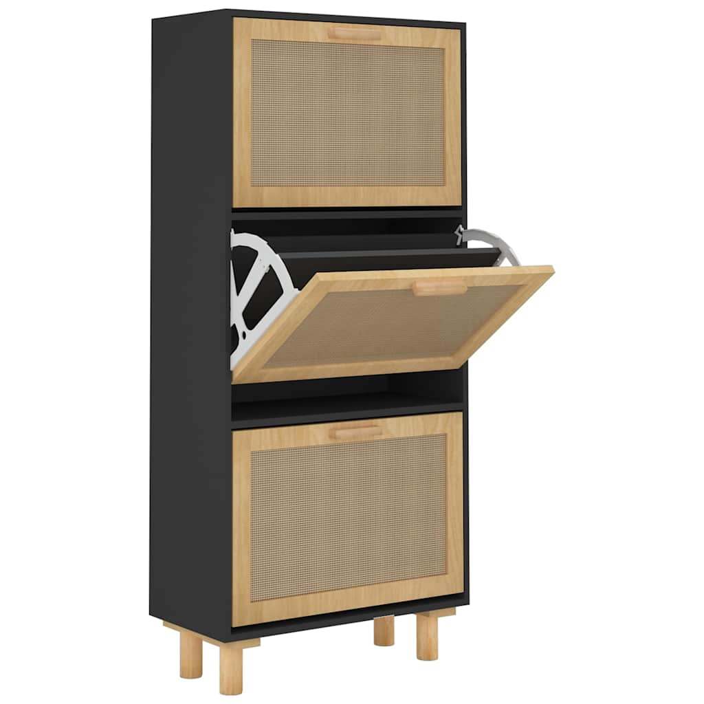 skoskab 52x25x115 cm konstrueret træ og naturlig rattan