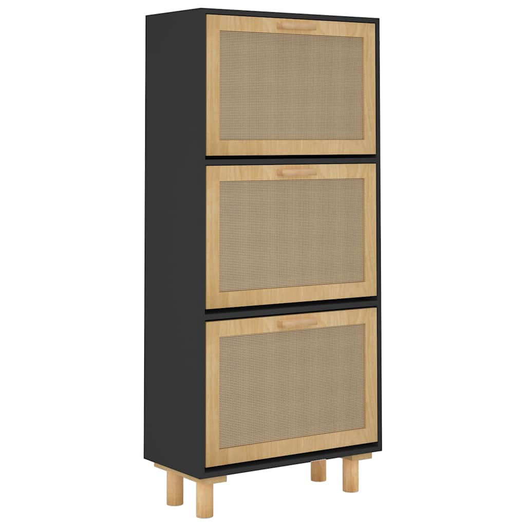 skoskab 52x25x115 cm konstrueret træ og naturlig rattan