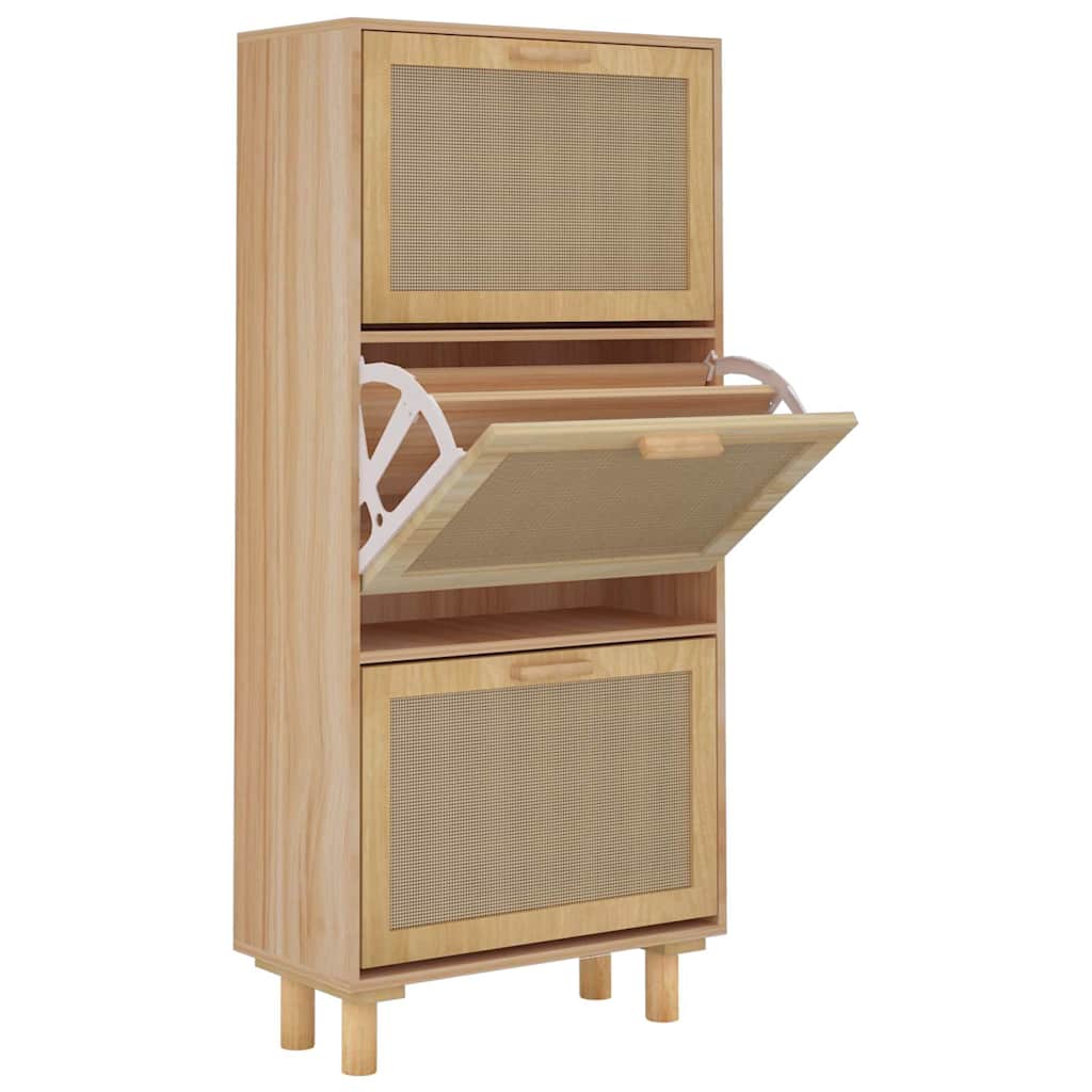 skoskab 52x25x115 cm konstrueret træ og naturlig rattan brun