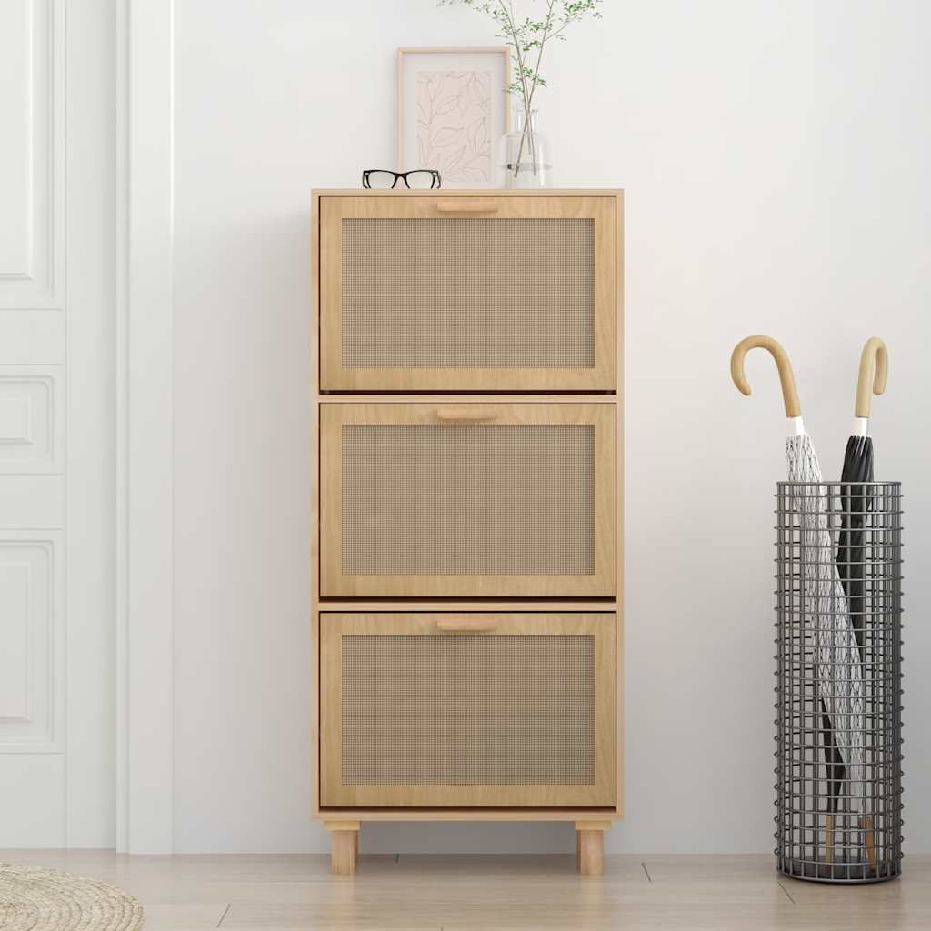 skoskab 52x25x115 cm konstrueret træ og naturlig rattan brun