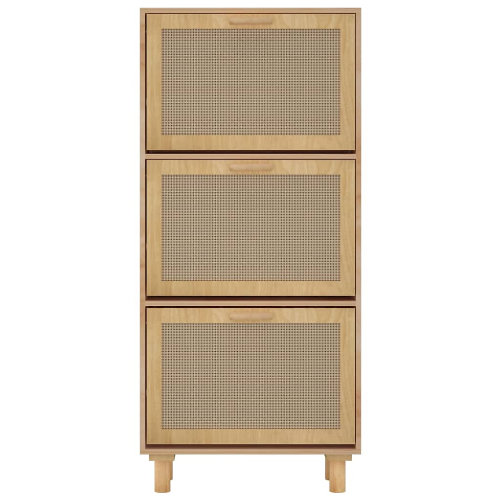 skoskab 52x25x115 cm konstrueret træ og naturlig rattan brun
