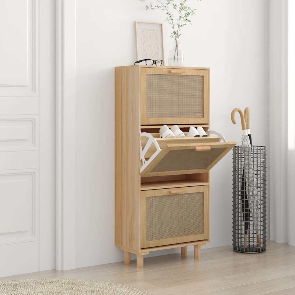 skoskab 52x25x115 cm konstrueret træ og naturlig rattan brun
