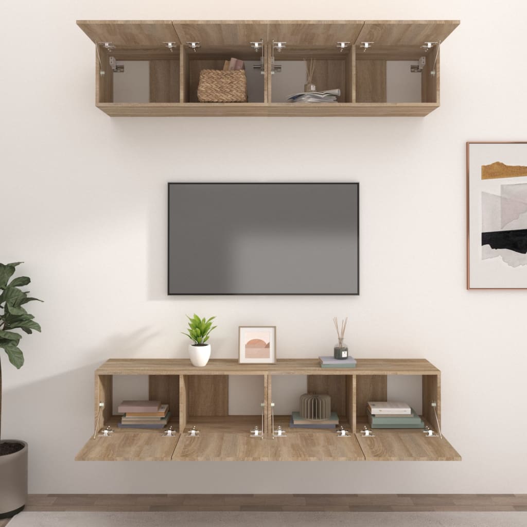 tv-skabe 4 stk. 80x30x30 cm konstrueret træ sonoma-eg