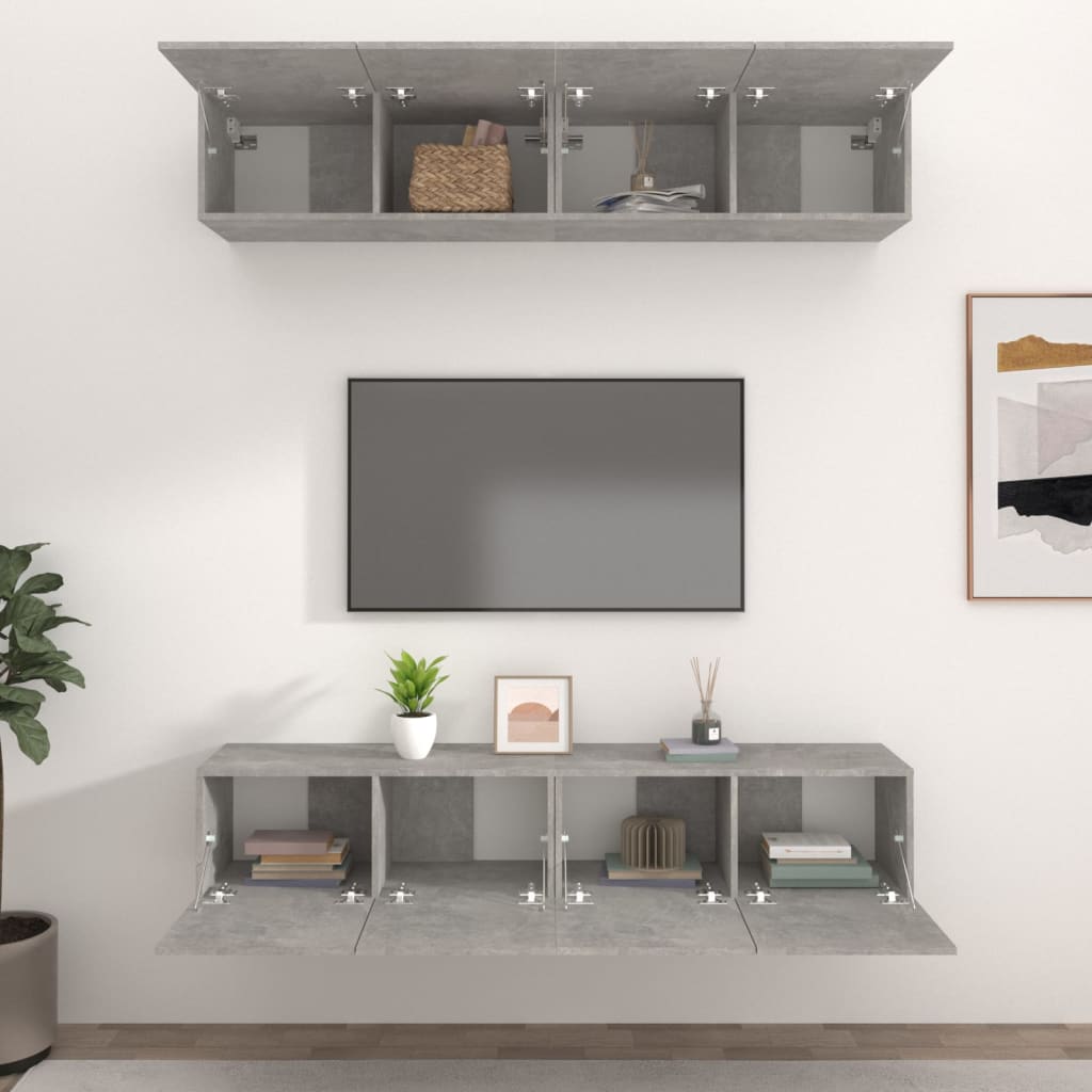 tv-skabe 4 stk. 80x30x30 cm konstrueret træ betongrå