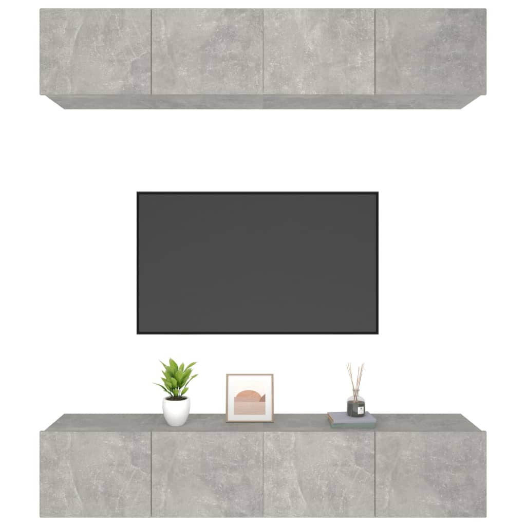 tv-skabe 4 stk. 80x30x30 cm konstrueret træ betongrå