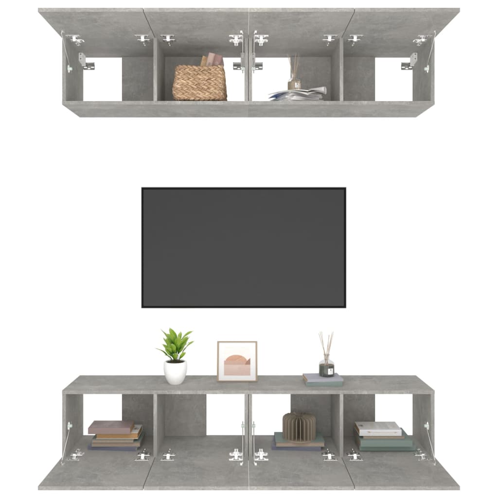 tv-skabe 4 stk. 80x30x30 cm konstrueret træ betongrå