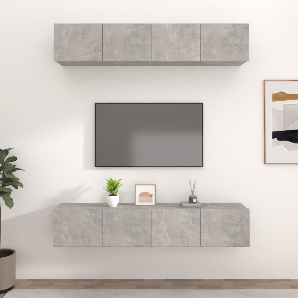 tv-skabe 4 stk. 80x30x30 cm konstrueret træ betongrå