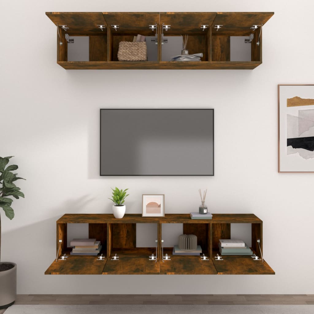 tv-skabe 4 stk. 80x30x30 cm konstrueret træ røget egetræ