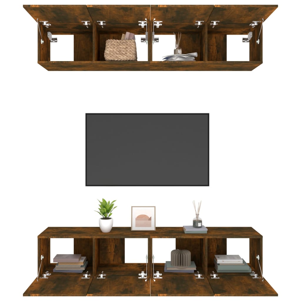 tv-skabe 4 stk. 80x30x30 cm konstrueret træ røget egetræ