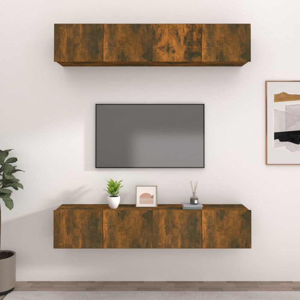 tv-skabe 4 stk. 80x30x30 cm konstrueret træ røget egetræ