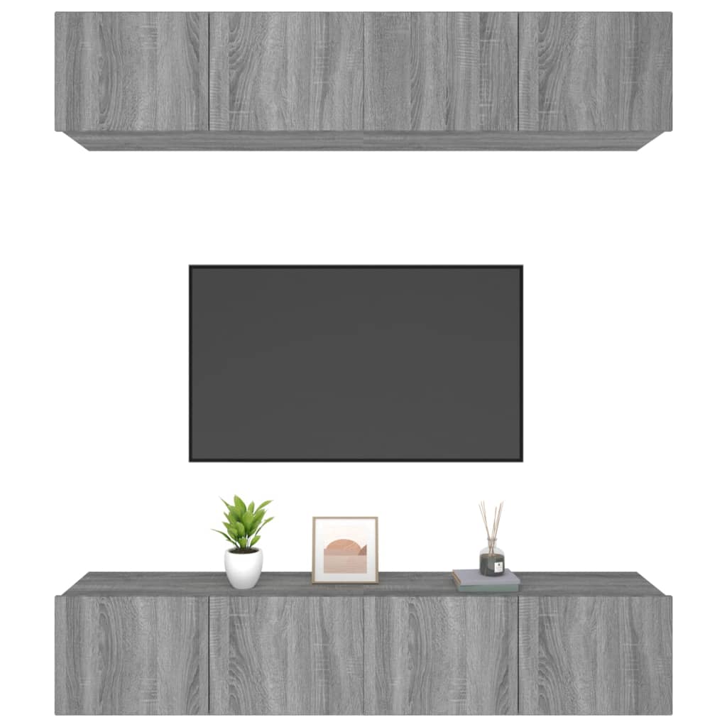 tv-skabe 4 stk. 80x30x30 cm konstrueret træ grå sonoma-eg